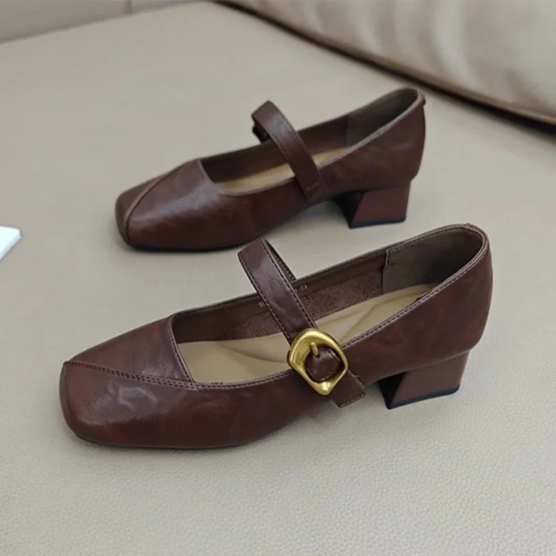 

High Heels Women's Mary Jane Elegant Woman Chunky Shoes 2026 Spring Shallow Fashion Sandals Buckle Pumps Casual Female Zapatos