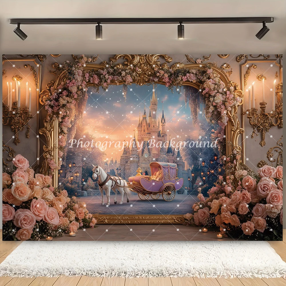 Carriage Castle Fantasy Princess Photography Background Horse Flower Girl Birthday Baby Shower Cake Table Backdrop Photo Studio
