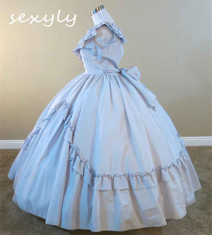 Light Blue 1860s Prom Dress V Neck Ruffles Civil War French Duchess Evening Dress Victorian Rococo British Party Gown Customized