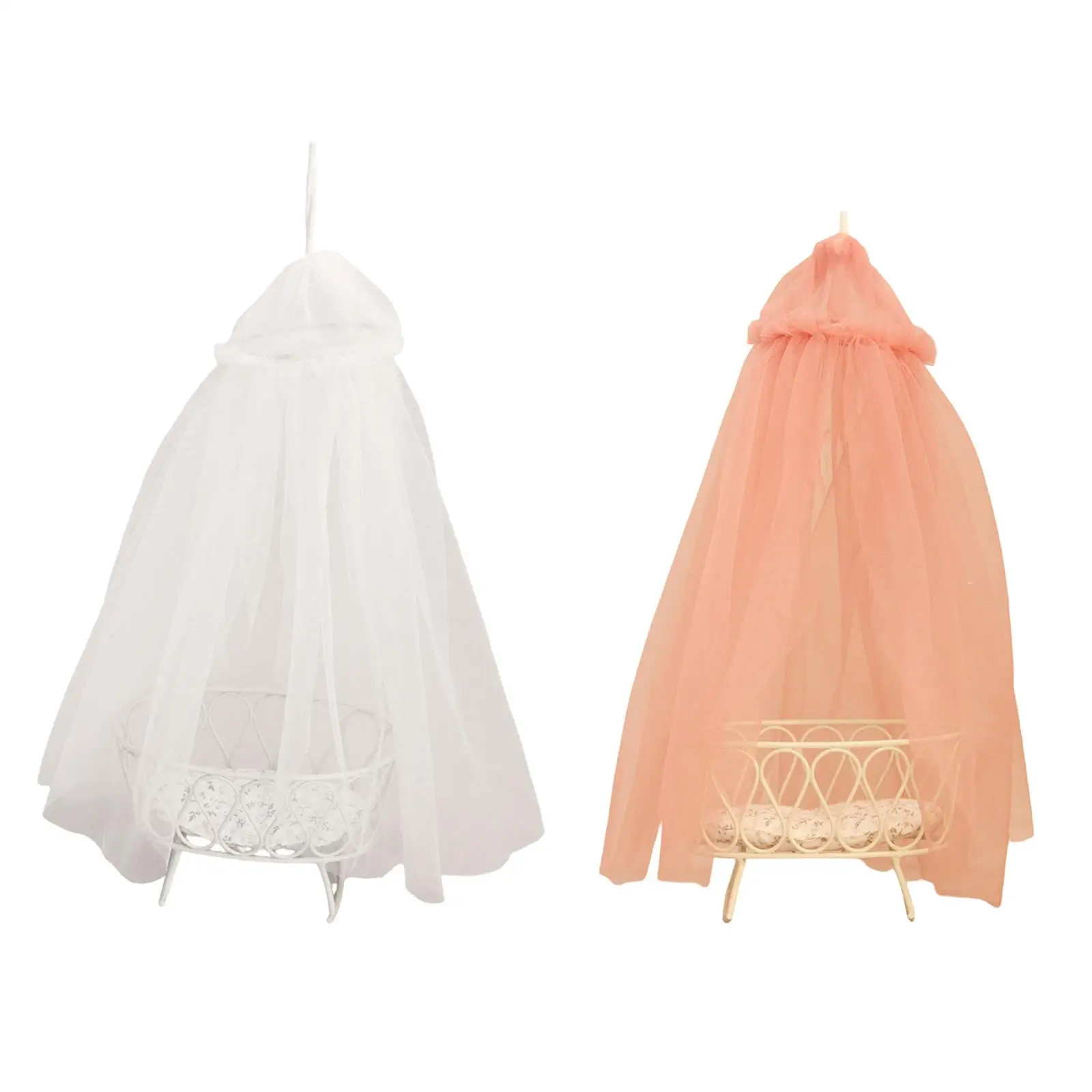 Juego de cuna y dosel a escala 1:12, muebles realistas para casa de muñecas, cama en miniatura, cama de bebé para juegos de rol, diseño de escena de vida