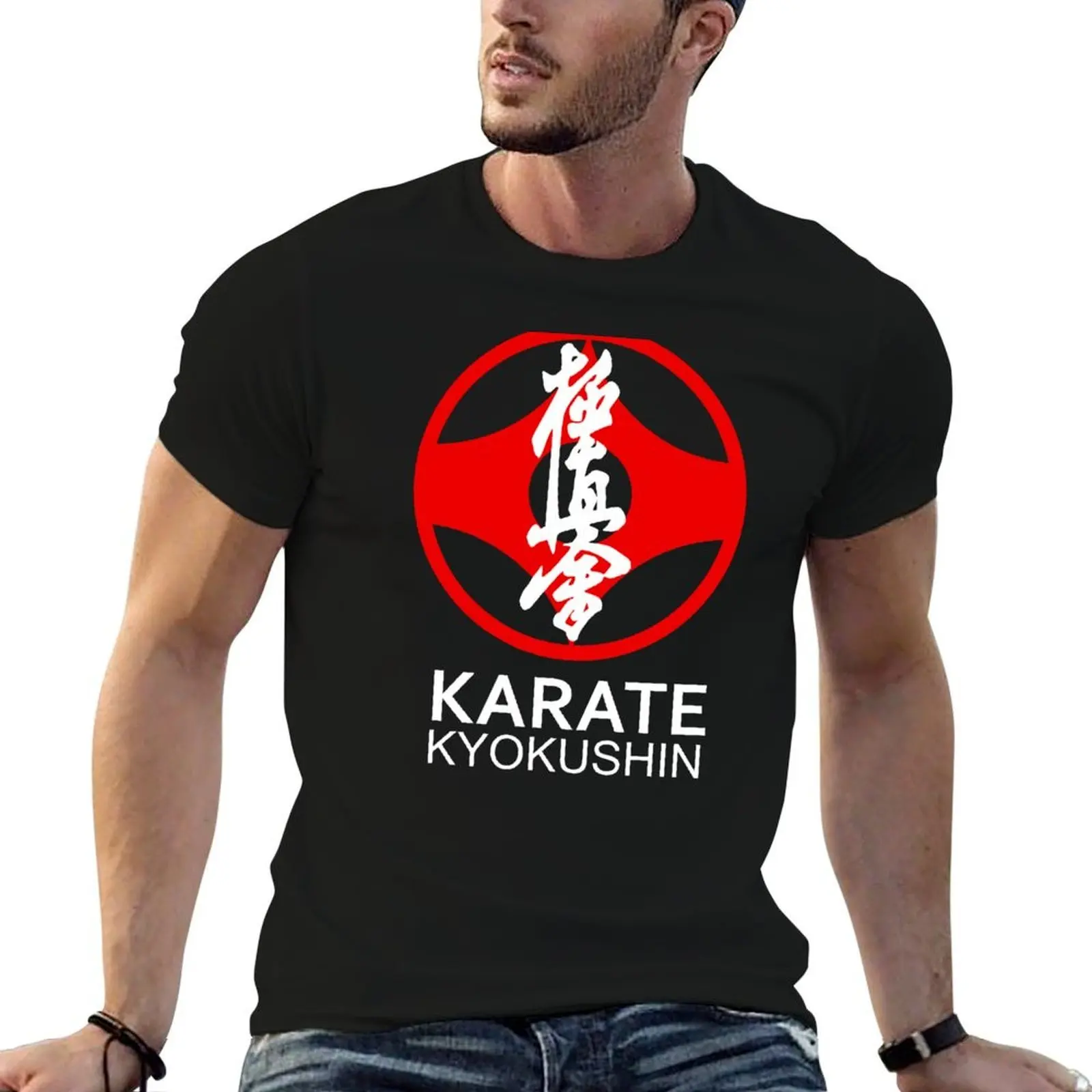 

Kyokushin Karate Symbol and Kanji White Text T-Shirt g man t shirts for men man t shirt cotton T-Shirt