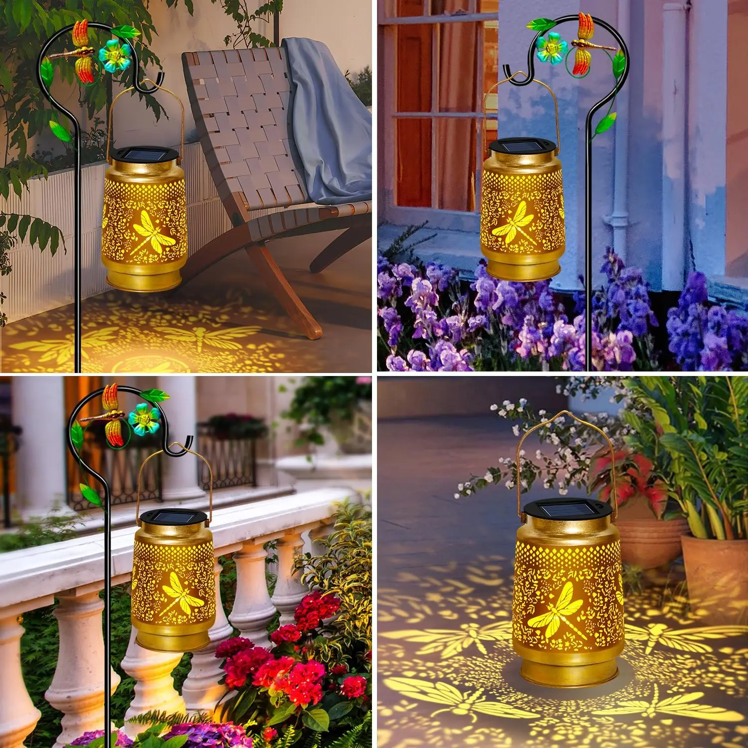 2 confezioni di lanterne solari a forma di libellula impermeabili per esterni con gancio, luci sospese per decorazioni da giardino per il regalo di Natale del patio del cortile