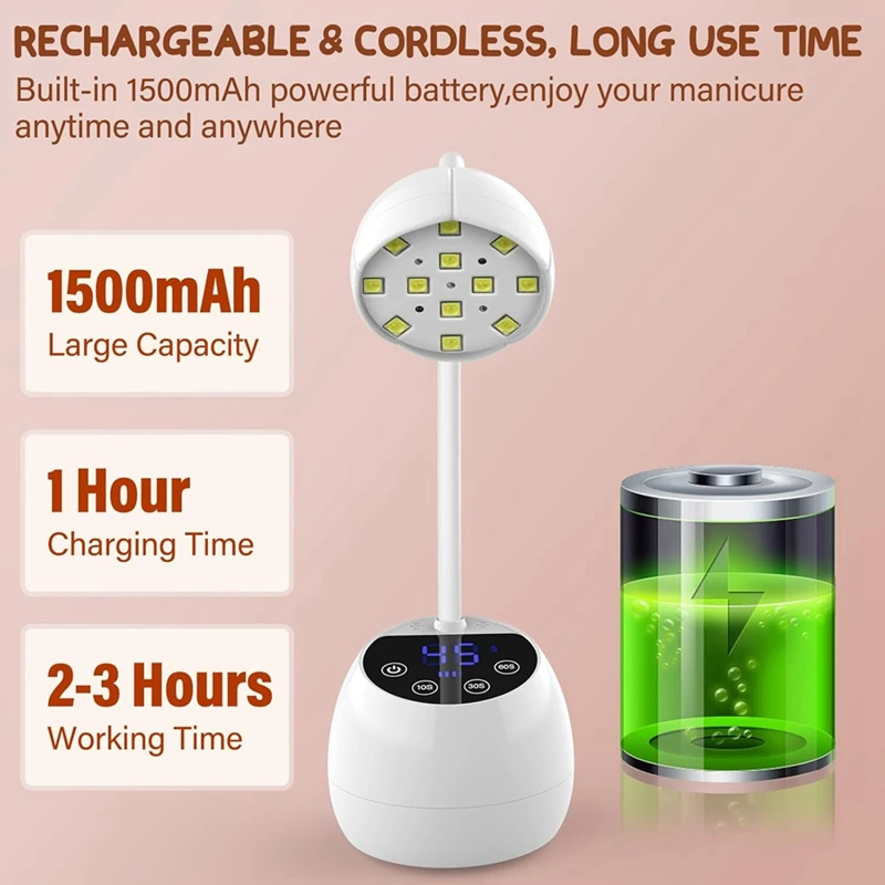 AA20-UV LED โคมไฟเล็บไร้สาย 36W Mini UV Light สําหรับเจล X เคล็ดลับเล็บชาร์จเครื่องเป่าเล็บ Smart Sensor & 4 จับเวลา