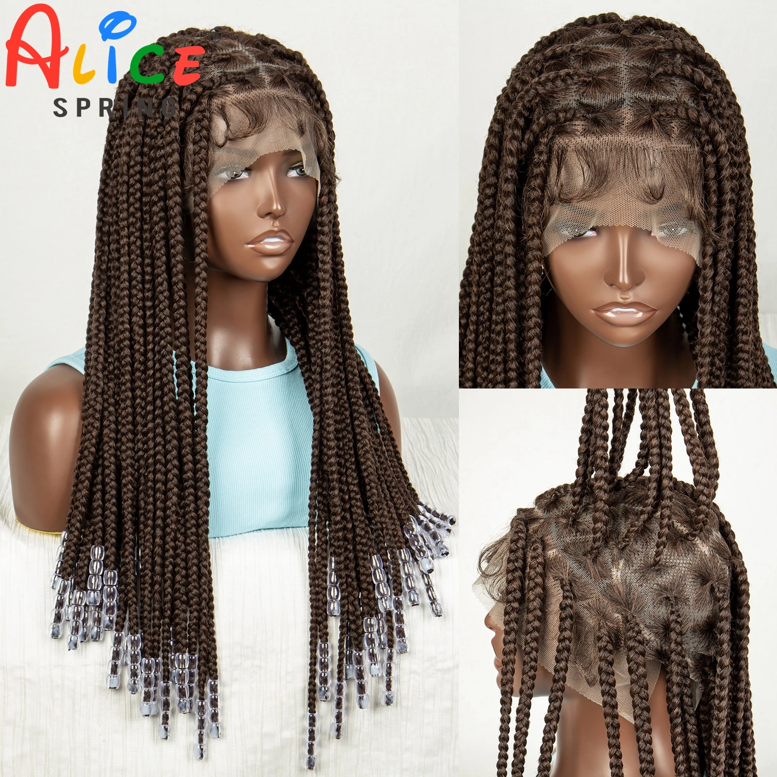 

Full Lace Braided Wigs with Beads Synthetic Lace Front Braided Wigs for Women Knotless Cornrow Twist Braids Wigs with Baby Hair