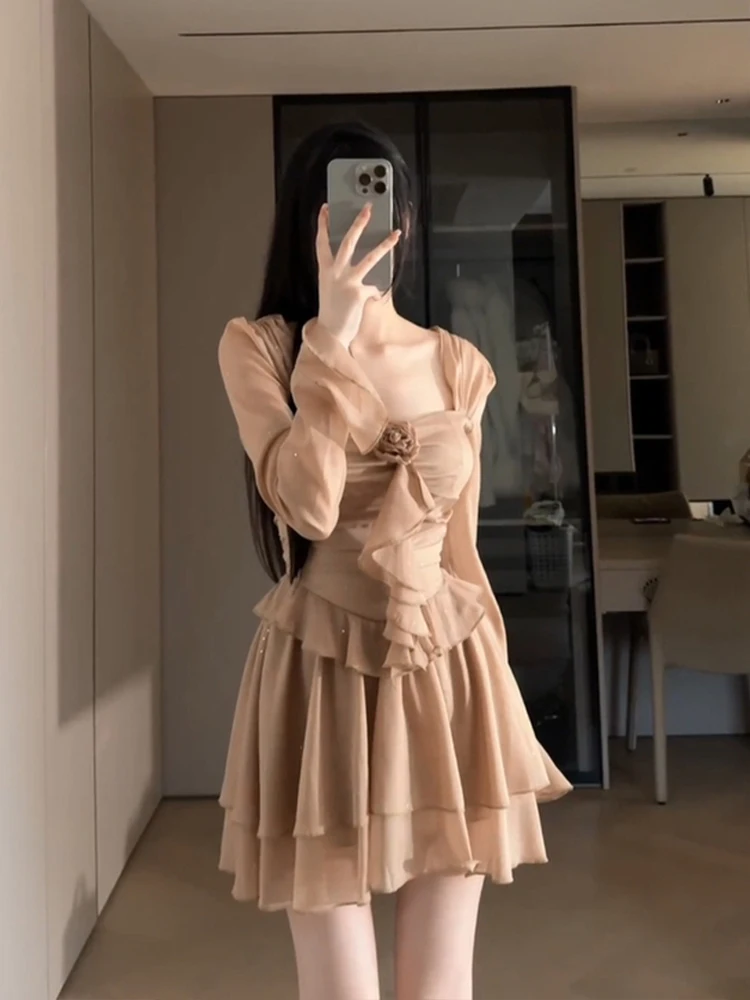 

XZY Pure Desire Summer Dr Женская модная плиссированная талия с квадратным воротником Длинная юбка-тортик Свек или Корейский сле