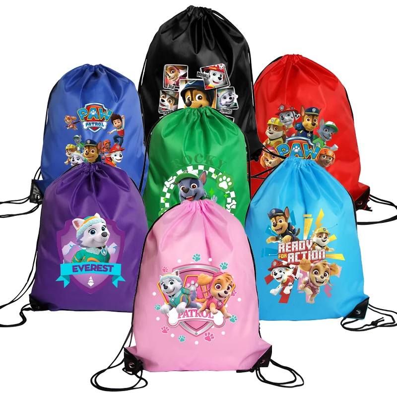 

Paw Patrol Portable Drawstring Pockets Cartoon Anime Graphic Print Large Capacity Watertight Storage Bags Birthday Party Gifts