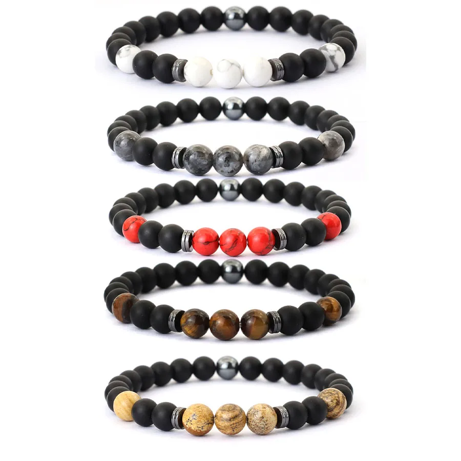 Luxury 5Pcs/Pack Stone Beaded Men Bracelet Valentine Day Perfect Gift For Husband High Quality Natural Beads Energy Yoga Jewelry