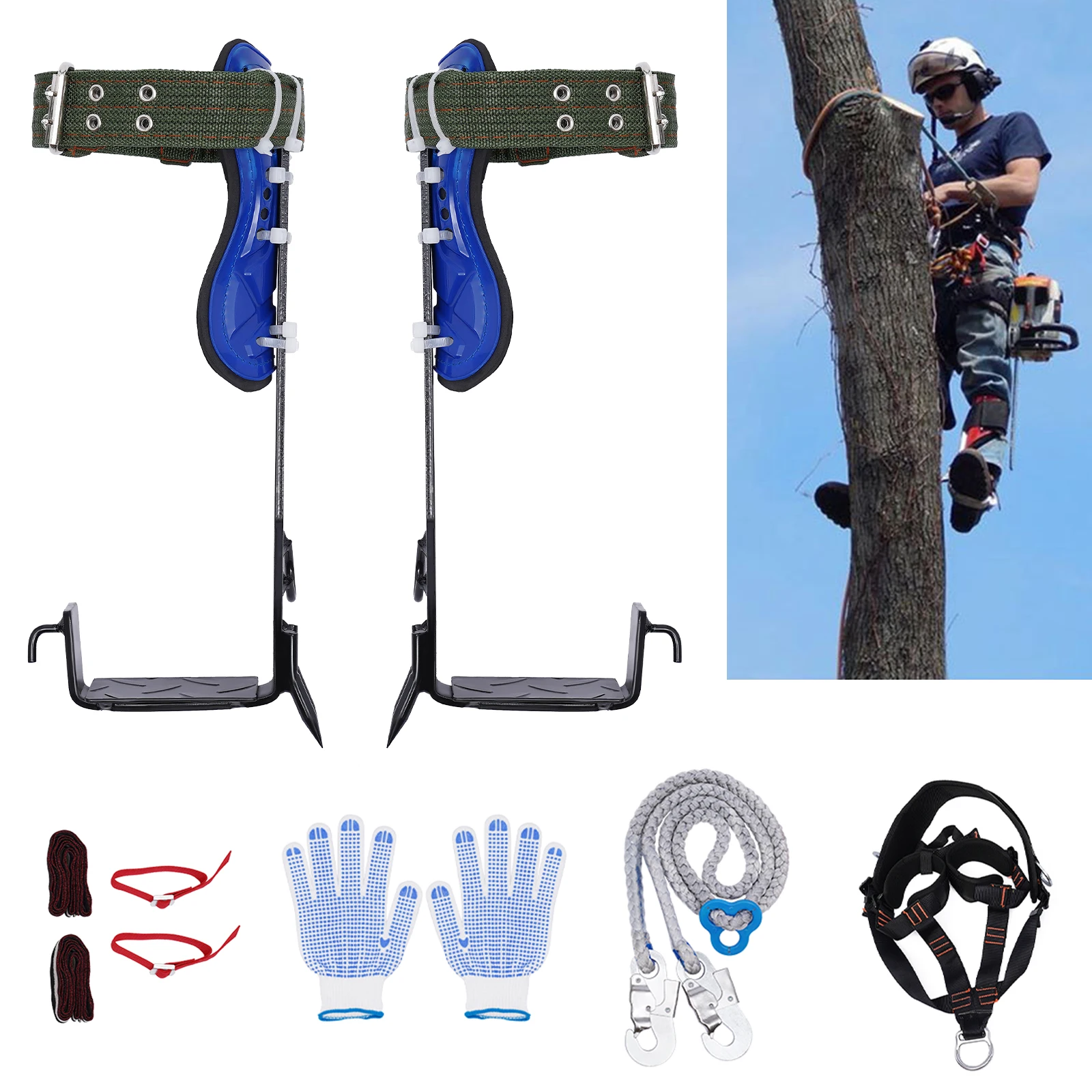 

Tree Climbing Spikes, Tree Climbing Gear with Adjustable Climbing Belt and Rope, for Climbing, Fruit Picking, Sports, Max 330lbs