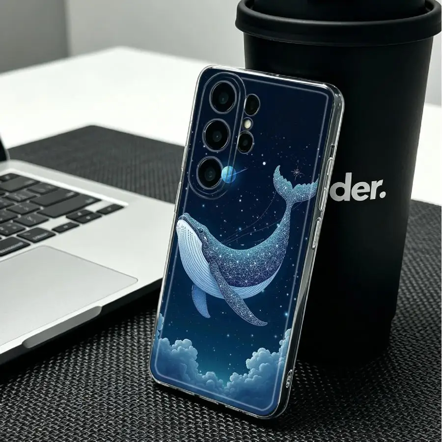 Glowing Whale Tail Print Phone Cover Case for Samsung Galaxy S26 S20 Plus S21 S25 Edge S24 S23 Ultra Note 20 Ultra 10 S22 FE