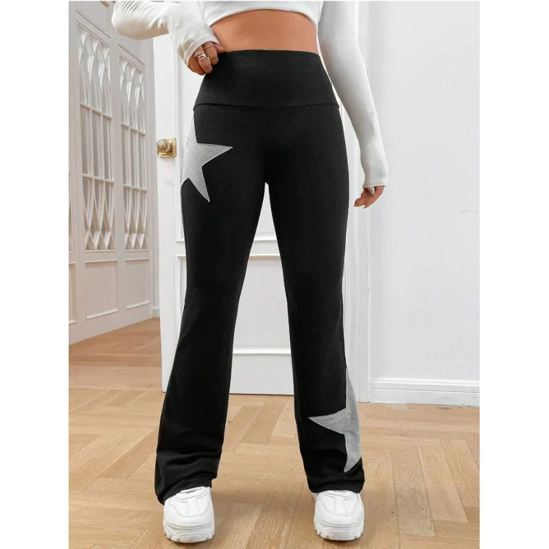 Athleisure Trousers Five-pointed Star Stretch Tight High Waist Bootcut Trousers