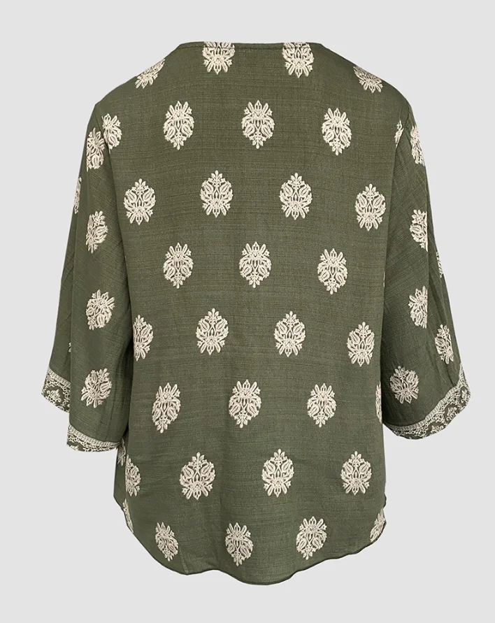 

Women's Casual Loose Top Female Clothing Summer New Fashion Womens Vacation Daily Floral Print V Neck Long Sleeve Blouses