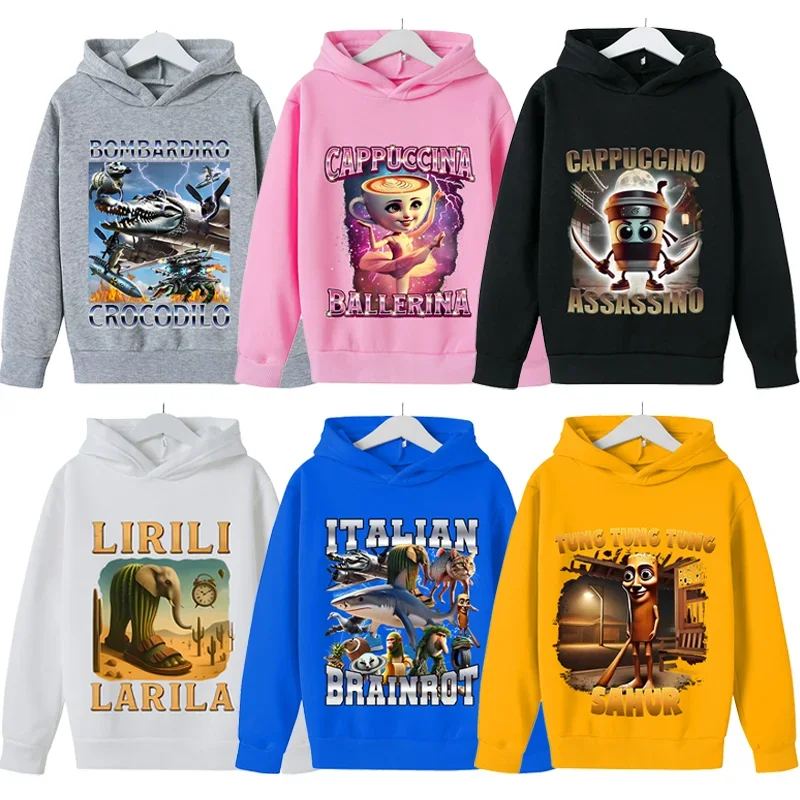

Italian Brainrot Animal Hoodie Kids Sweatshirts Tung Sahur Tops Baby Girl Boy Long Sleeve Child Funny Meme Clothes Birthday Gift