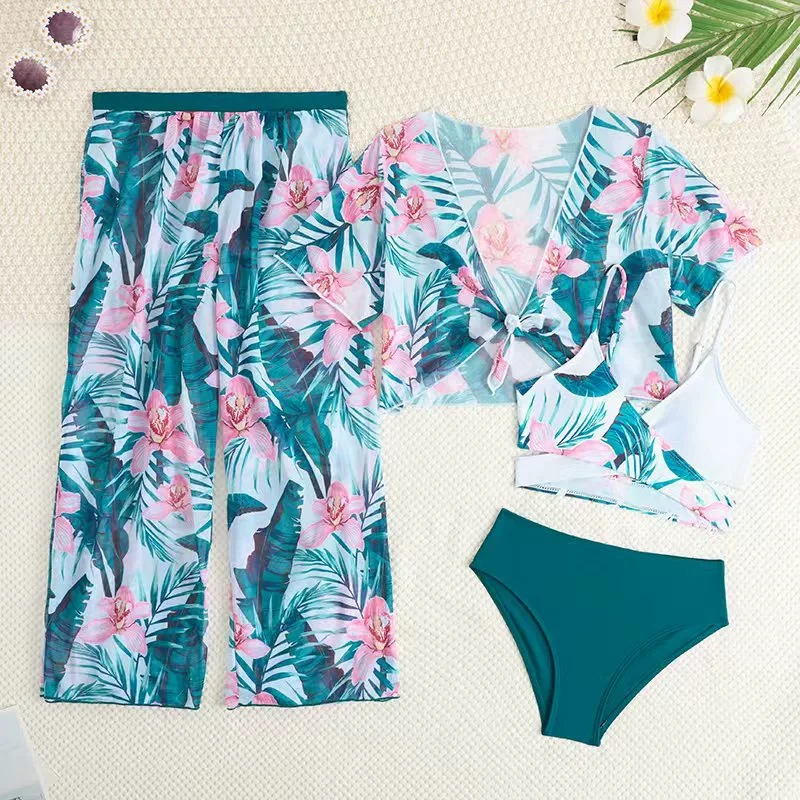

4 Pieces Bikinis Set Top & Pants 2025 Girls Swimsuit Kids Swimwear Female Children Bathers Bathing Swimming Swim Suit Beachwear