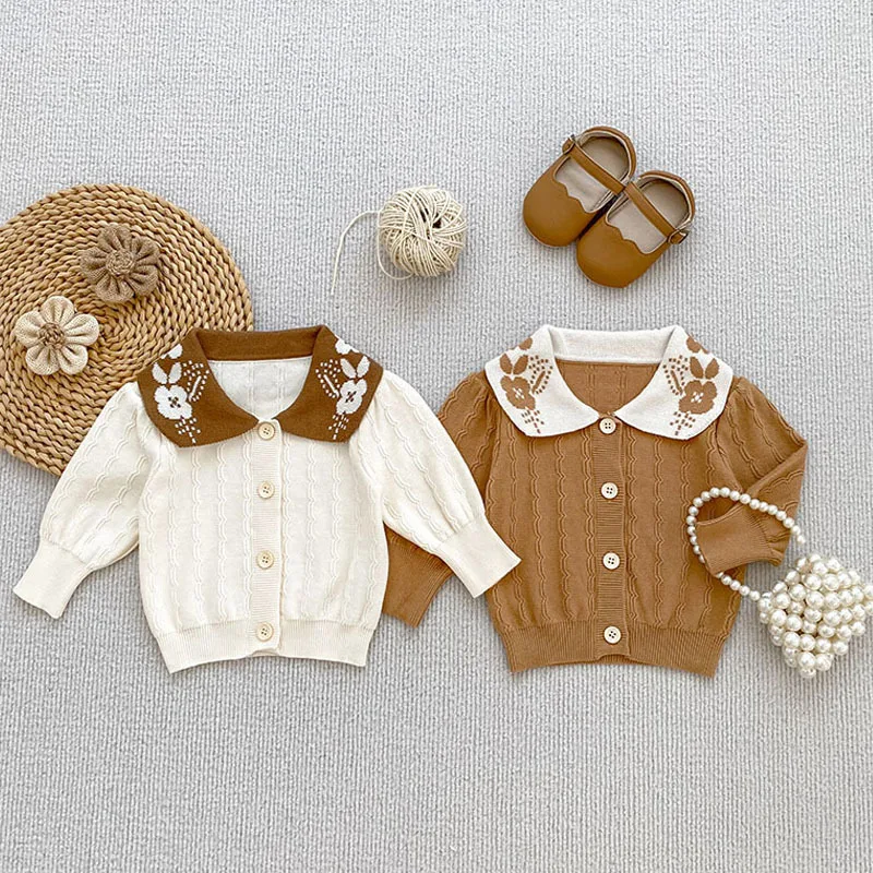 

Baby Girls Sweaters 2025 New Autumn Girls Cute Flower Embroidery Outwear Tops Clothing