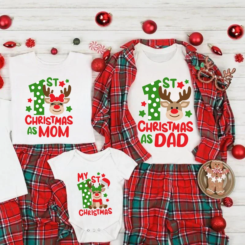 My First Christmas As Dad/mom Print Family Matching Clothes Mother Father T-shirt Baby Romper Xmas Party Family Outfit T Shirts