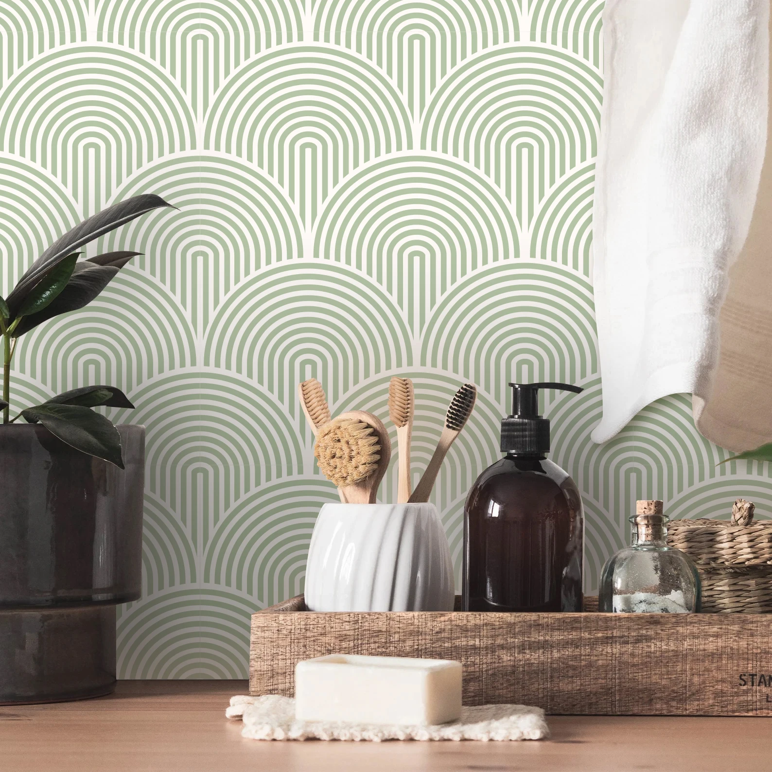 Azulejo de pared con patrón Floral Retro, pegatina de transferencia, despegar y pegar, autoadhesivo de vinilo, verde lago, impermeable, contra salpicaduras de cocina
