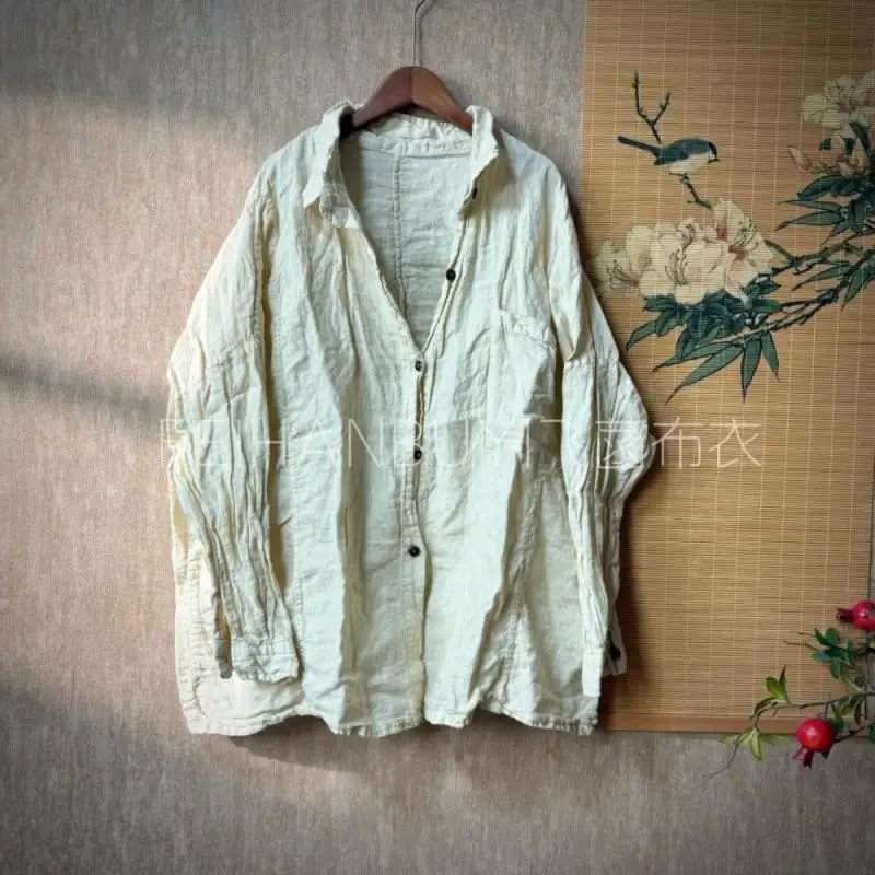 

New Arrival Arts Style Spring Autumn Women Long Sleeve Loose Blouse Tops High Quality Cotton Linen Vintage Casual Shirt F486
