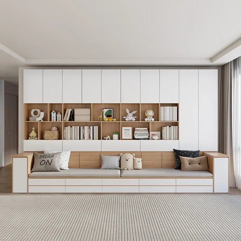 Sofa bookcase integrated living room wall cabinet bookcase combination multi-functional household with glass door