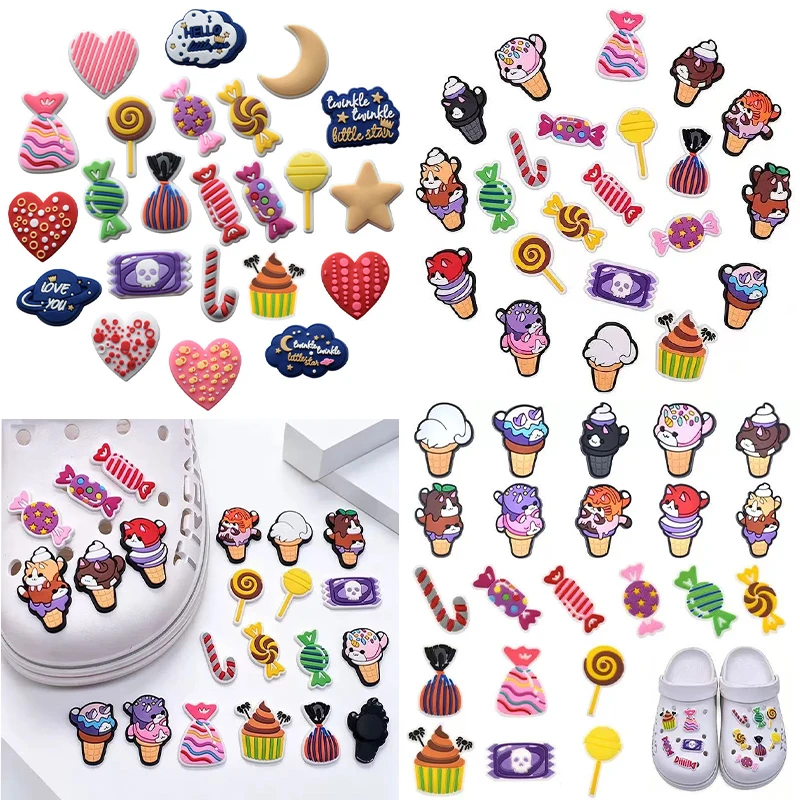 22/23PCS Sweet Lollipop Candy Theme Shoe Charms, Love Heart Star Moon PVC Shoe Decorations, Shoe DIY Accessories for Kids