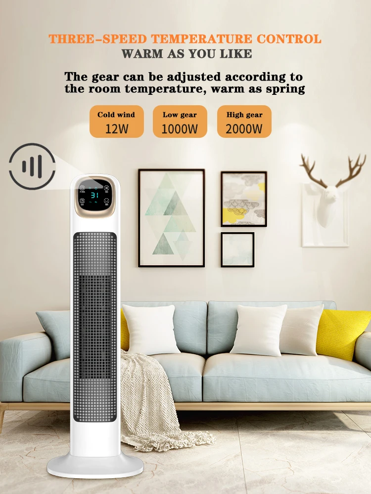 2KW Quiet Fast Space Heater 12H Timer Tip-Over Overheat Protection Electric Heater with Remote Oscillating Touch Control