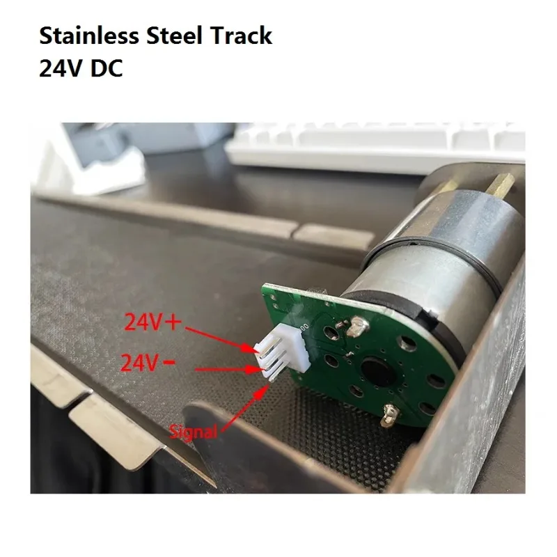 24V Mini Conveyor Belt for Vending Machine 460MM-552MM-600mm Stainless Steel Table Top Belt Conveyor Track Cargo Lane