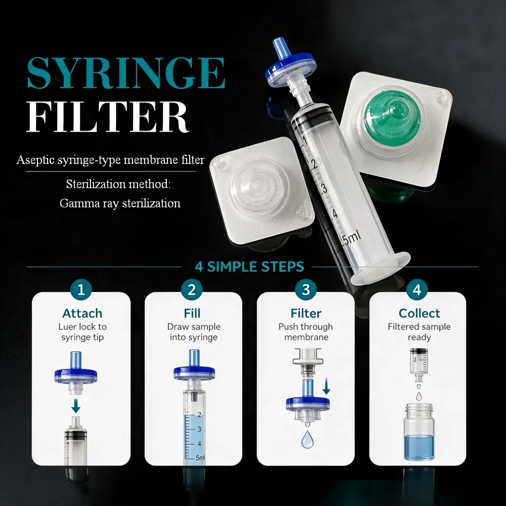 50pcs Sterile Syringe Filter 0.22µm 0.45µm PES Nylon Membrane Luer Lock Laboratory Filtration Filter