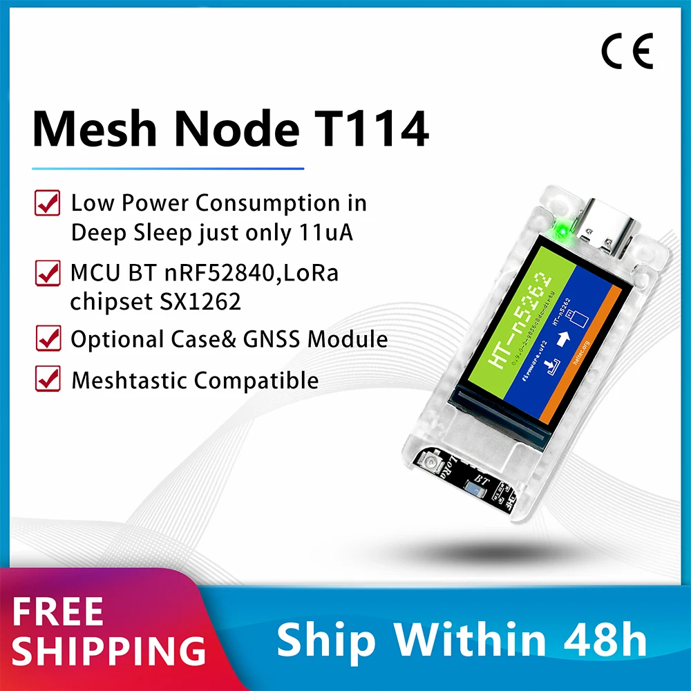 Mesh Node T114 Lorawan Type-C USB Module 11μA Low Power NRF52840+SX1262  Development Board Bluetoth5.0 1M-ROM 433-510/863-928mhz