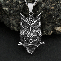 Gothic Vintage Owl With Skull Pendant Necklaces For Men Boys Stainless Steel Hip Hop Punk Motorcycle Jewelry Gifts Dropshipping