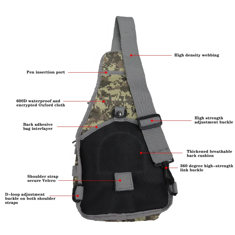 Bolso de hombro táctico para caza al aire libre, bolsa Molle de nailon con correa para el pecho para senderismo, caza al aire libre, Camping y pesca