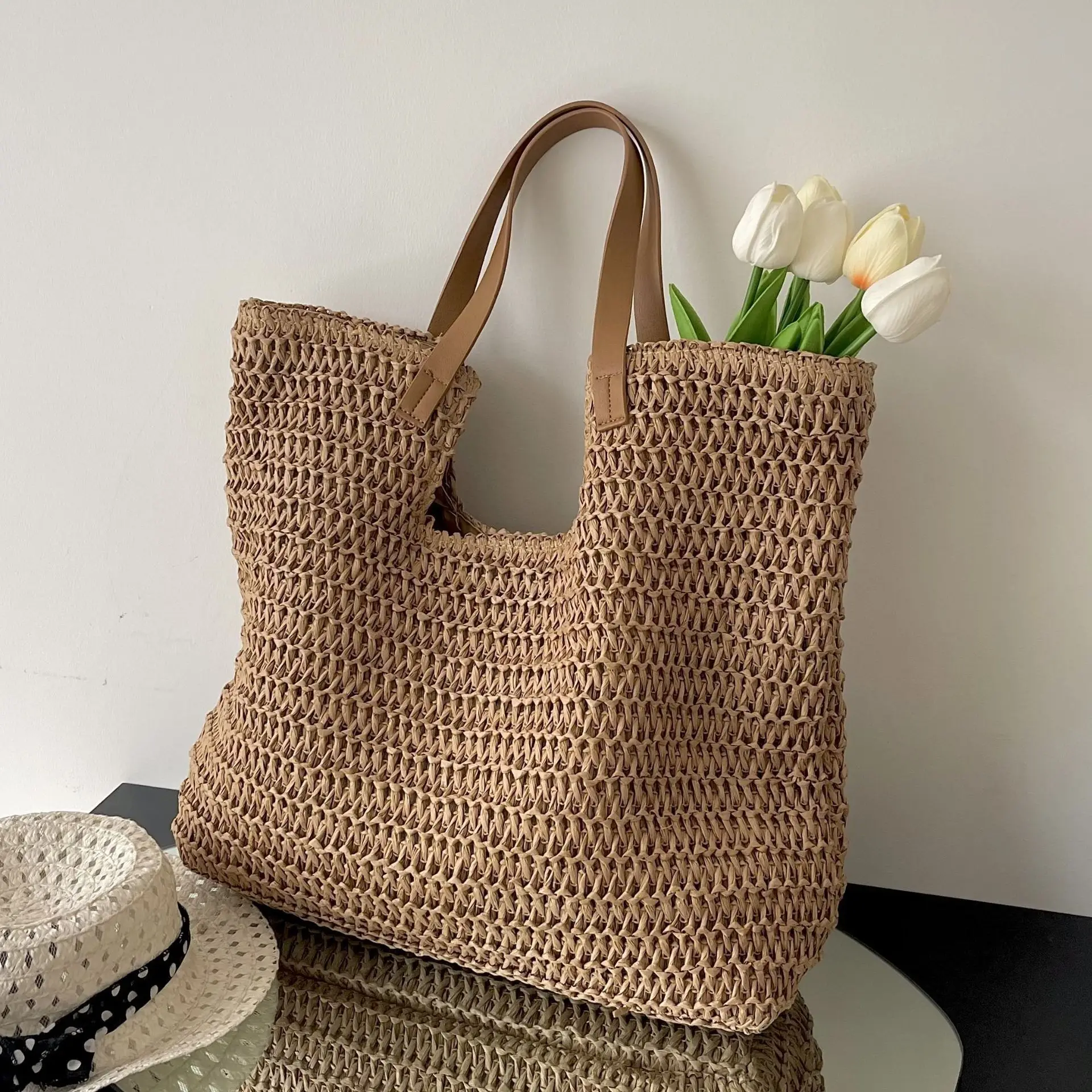 

Large Capacity For Women 2025 New Fashionable And Versatile Shoulder Beach Vacation Straw Woven Bag, Tote Bag