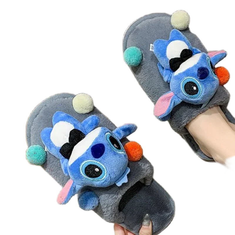 Stitch personality plush slippers female winter outer wear student dormitory plus velvet home cute cartoon warm couple slippers