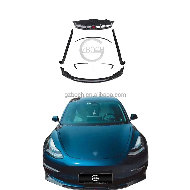 

FORTesla Model 3 Carbon Fiber Body Kit Upgraded to CMST Style Automotive Parts CarbonFiber Front andRear LipsCF Automotive Diffu