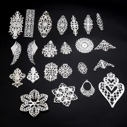 Mixed Metal Filigrana Wraps, Cor Prata, Conectores, Artesanato, Decoração de presentes, Jóias DIY, Embellishments Oco, 10-100Pcs