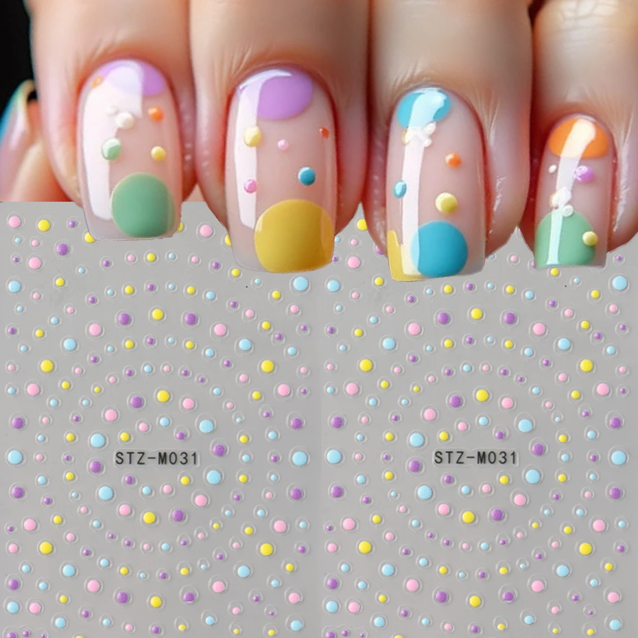 Polka Dot Nail Stickers - Colorful French Polka Dot Patterns Self-Adhesive Nail Decals For Nail art Decoration DIY view 2