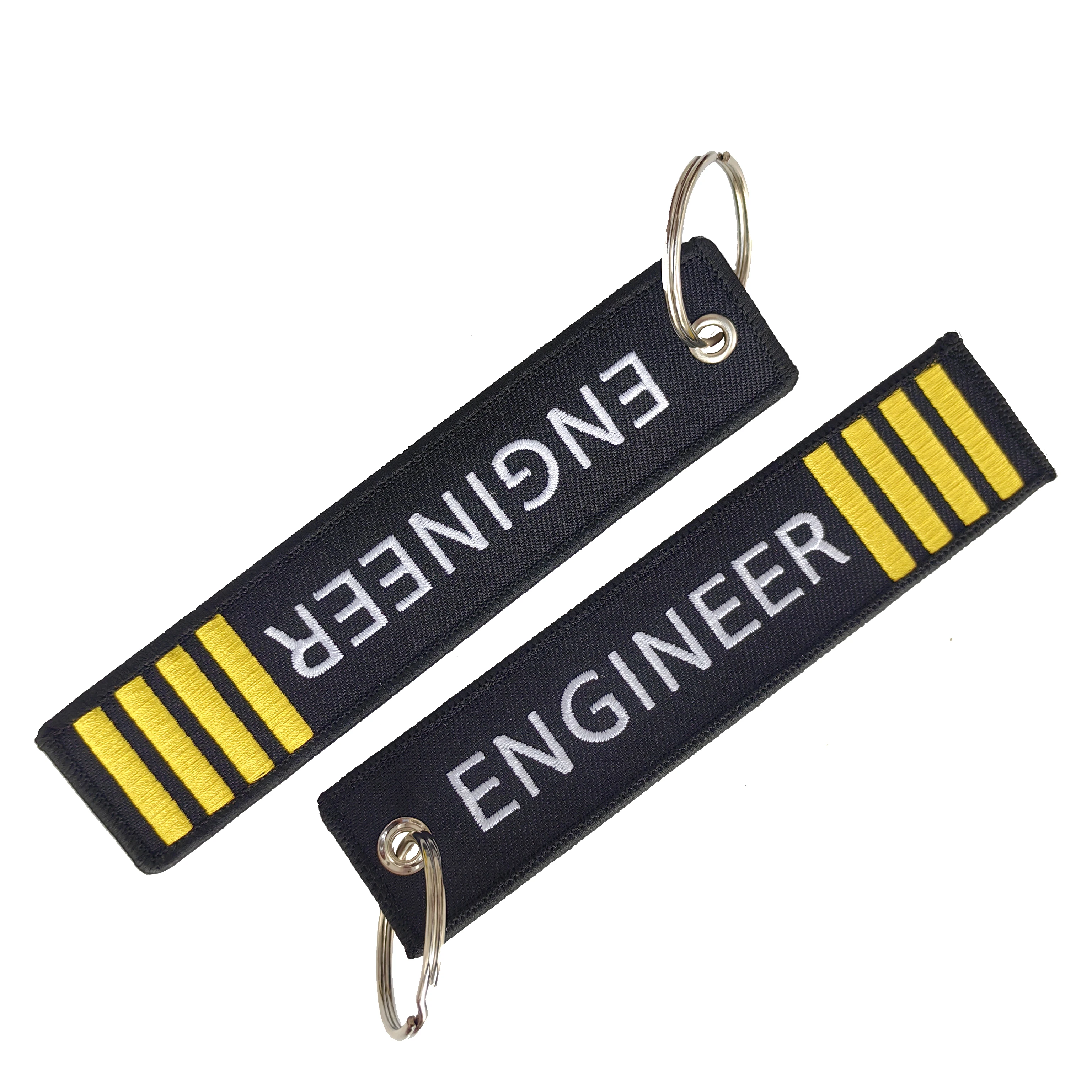 2 PC PILOT ENGINEER Double Sided Embroidered Keychain Black Lanyardaircraft Crew Gift For ID Card And Work Badge Lanyard