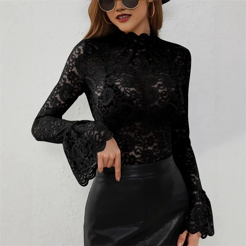 American Women's Lace Fringed Long Pants, See-through Sexy Jumpsuits