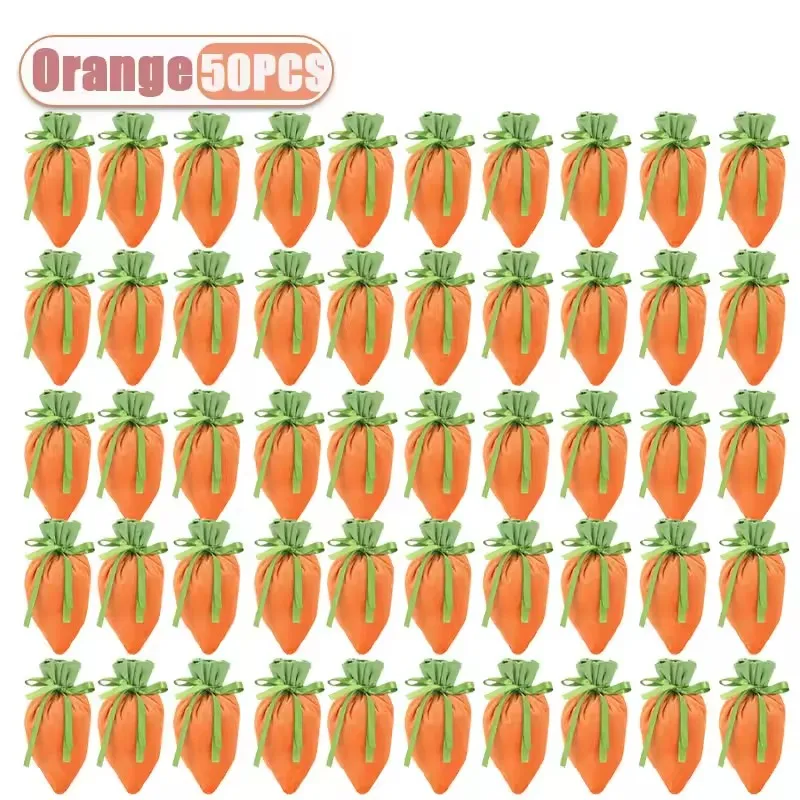 

10-50 шт. пасхальных подарочных мешочков в форме моркови, бархатные корзинки для украшений, мешочки на шнурке для конфет и сладостей для весенней пасхальной вечеринки для детей