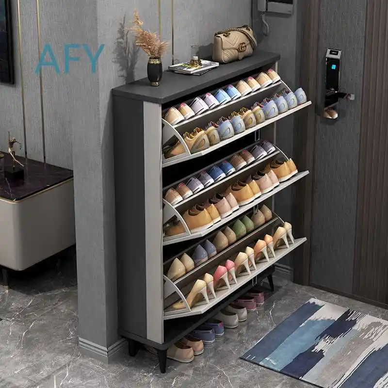 Italian Style Flip Top Shoe Cabinet for Home Entryway Hallway Small Space Shoe Rack Storage Unit for Modern Living Room
