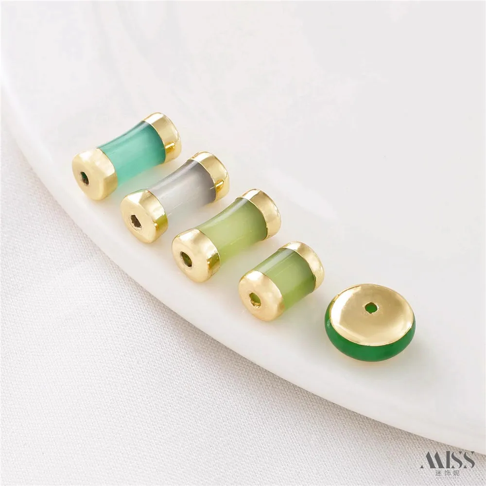 

14K Gold-wrapped Color Small Waist Bamboo Joint Bead Glazed Glass Loose Bead DIY Handmade Bracelet Necklace Jewelry Accessories