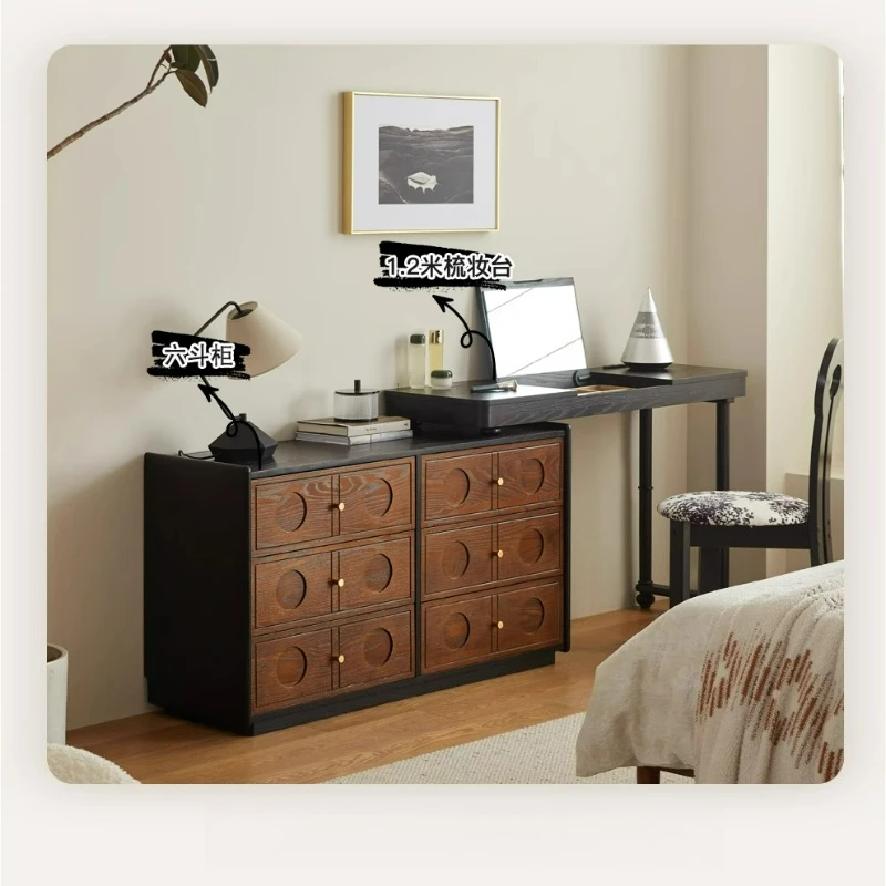 

LTT French retro flip dresser six-chest cabinet integrated solid wood bedroom end of bed makeup table