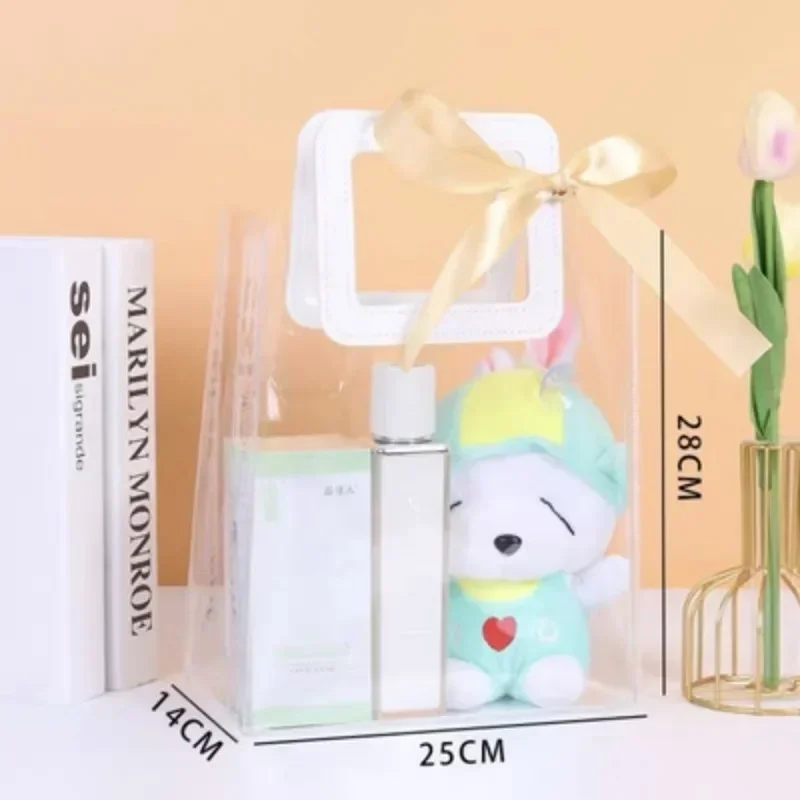 6Pieces Transparent Gift Bags Cookie Candy Boxes PVC Material Wedding Tote Bags Flower Boxes Packaging Festival Supplies