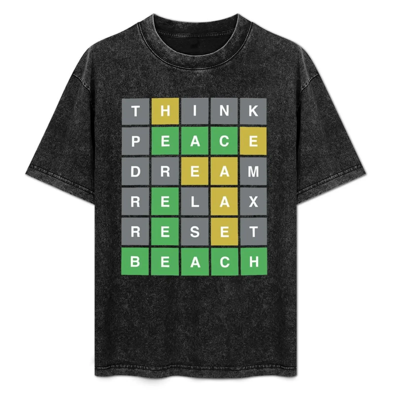 BEACH RESET Wordle Think Peace Dream Relax camiseta camisas gráficas ropa de talla grande moda coreana ropa para hombre