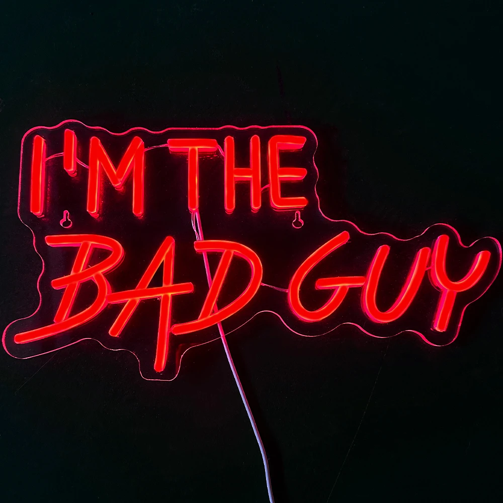 I'm the Bad Guy Neon Signs Quotes Red LED Neon Lights Signs Bad Guy Wall Light Up for Wall Bedroom Man Cave Bar Party Game Rooms