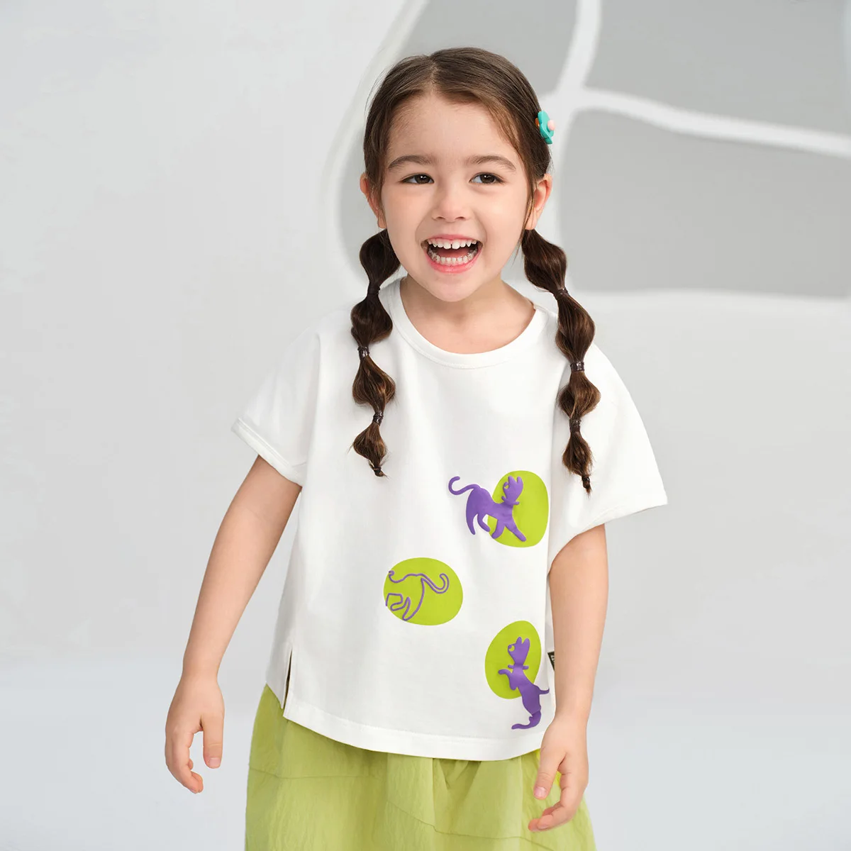 

Baby Girl Top 2024 Summer New Children Clothes Girls Cartoon Top Net Color Loose Korean Style Casual Short Sleeve Tops