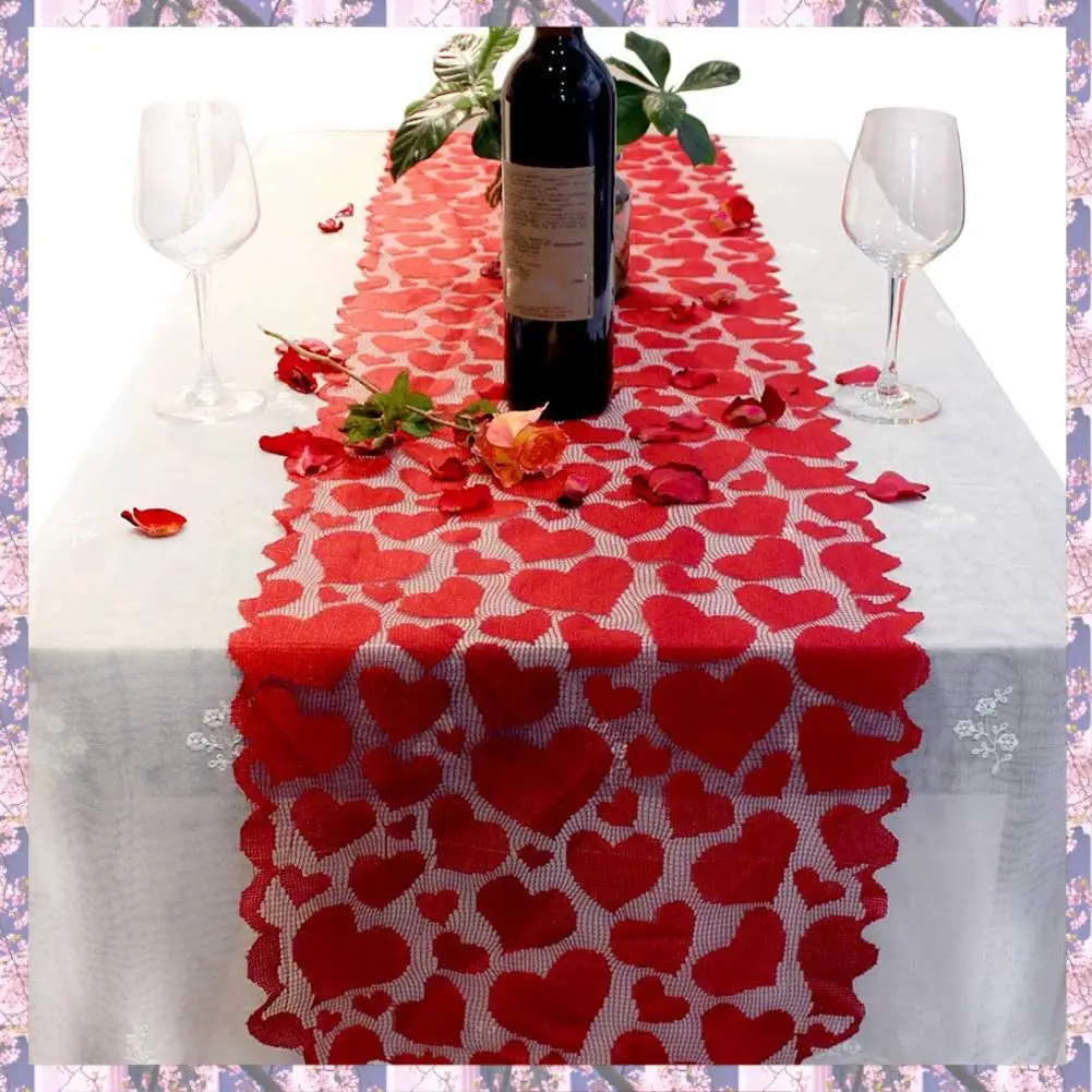 L73A 2025-Red Table Runner Valentines Day Decoration Lace Dining Heart Table Runner For Valentines Party Supplies By Baryuefull