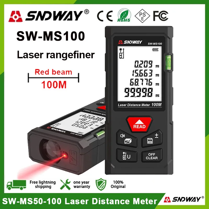 SNDWAY SW-MS100 Laser Distance Meter Digital Professional Range Finder Laser Meter Mini Rangefinder Laser Trena Measuring Tool