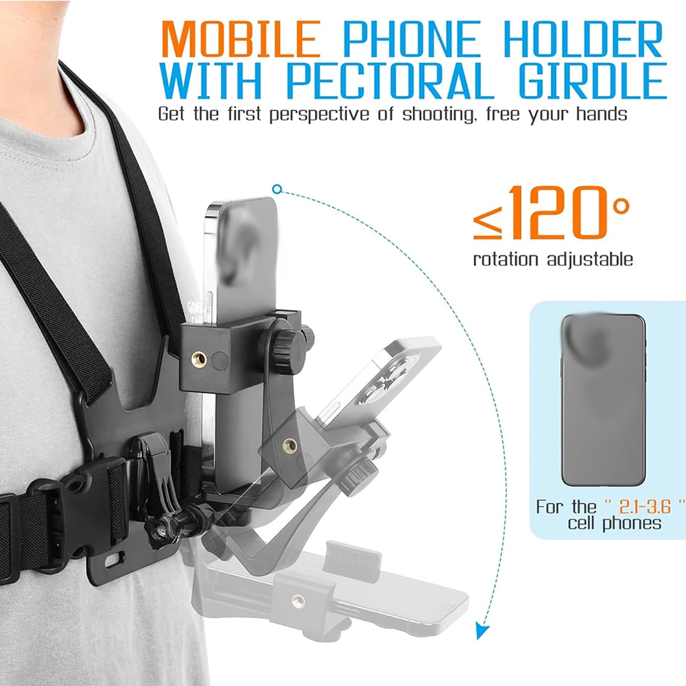 1PCS Adjustable Phone Clip Holder With Chest Strap Fixation Bracket for Sport Camera Mobile Phone Camera Black Holder Accessory