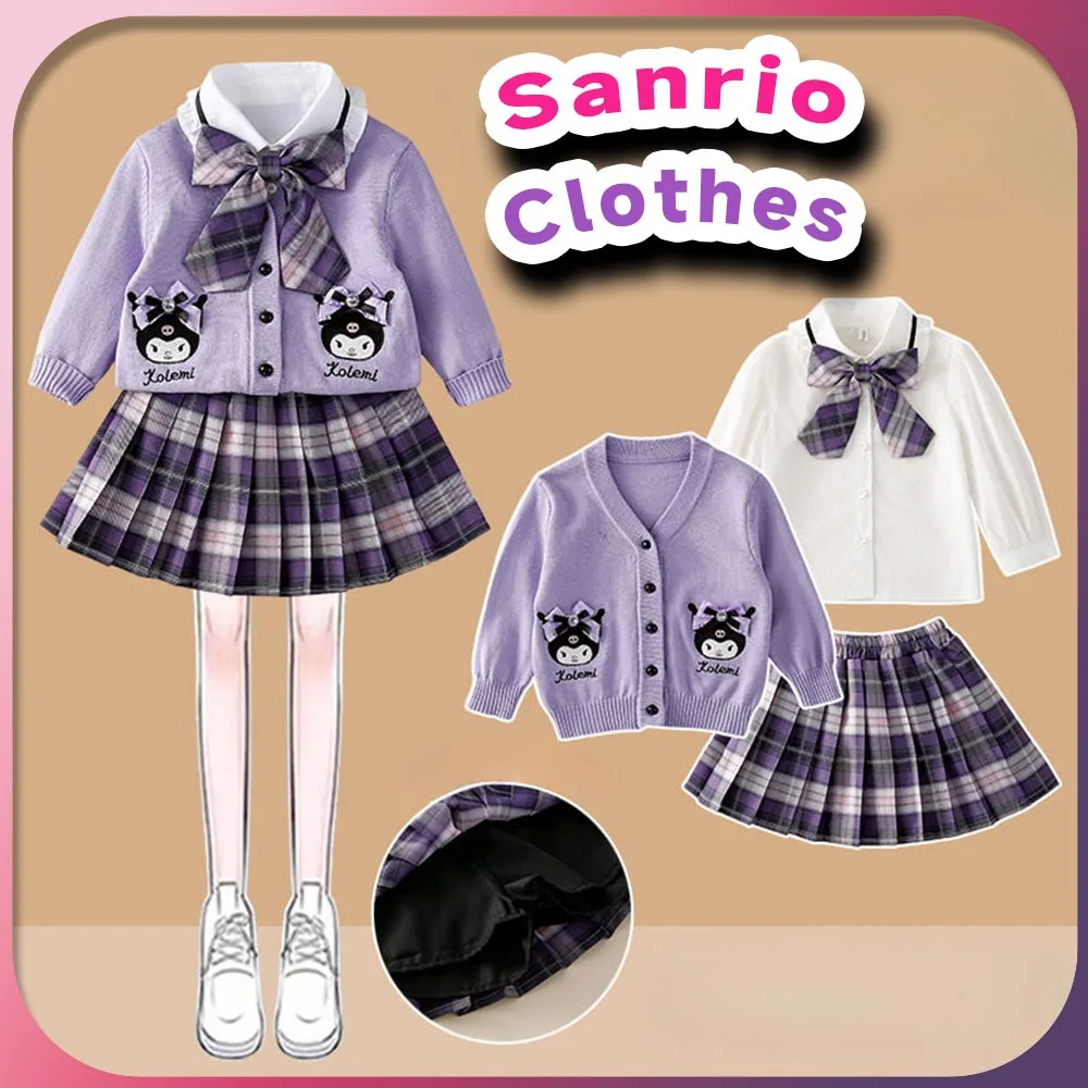 

Sanrio Kuromi School Uniform Set Kawaii My Melody 3-piece Outfit Anime Cute Costume JK Uniform Suit Pleated Skirt