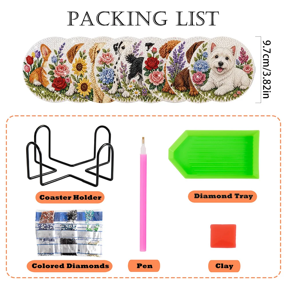 8 Pieces/set With Bracket Diamond Painting Coaster, DIY Animal Series Pattern Diamond Painting Coaster, Art Craft Gift view 2