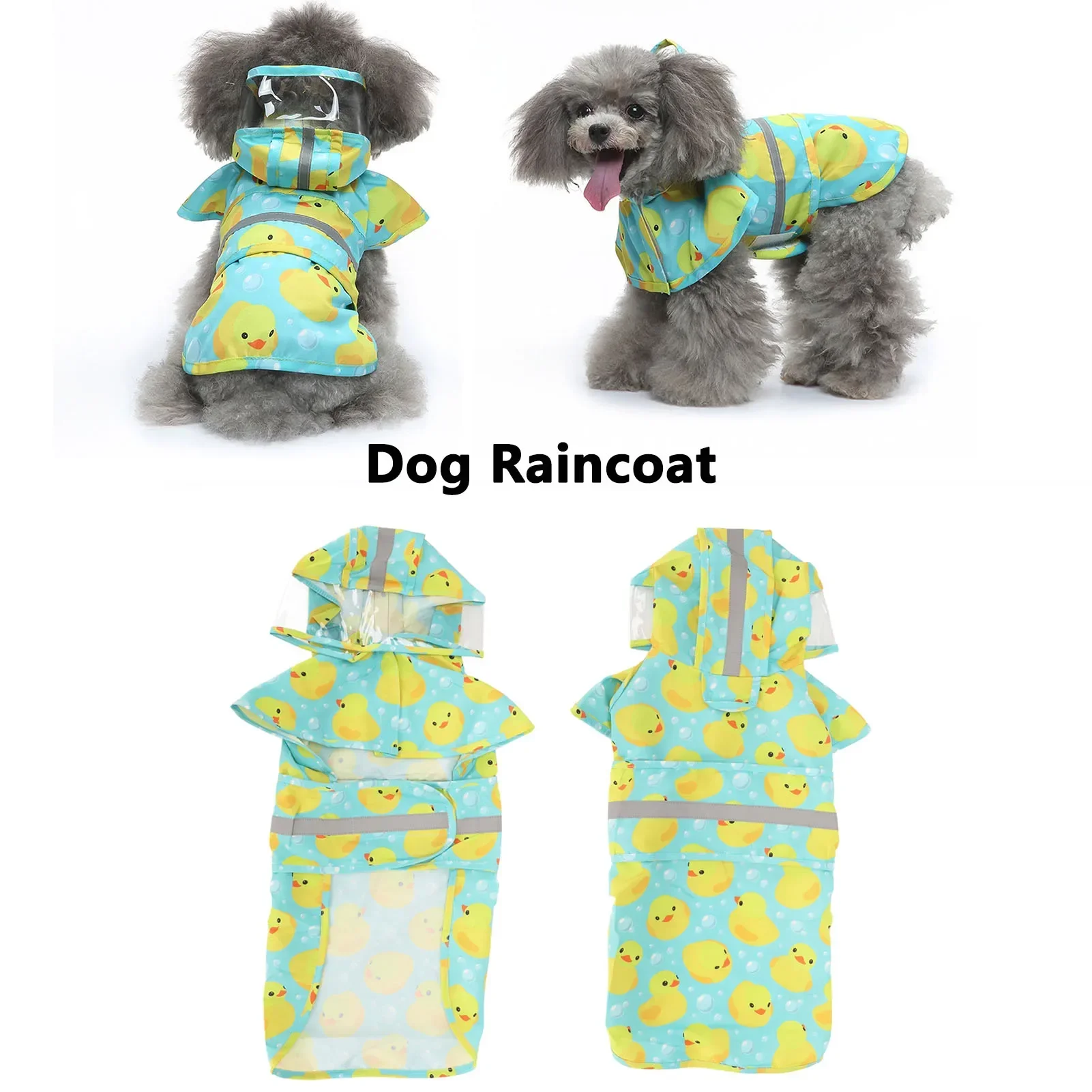 

Pet Rain Jacket Duckling Pattern Waterproof Reflective Adjustable 4 Legs Hooded Dog Raincoat For Small And Medium Dogs